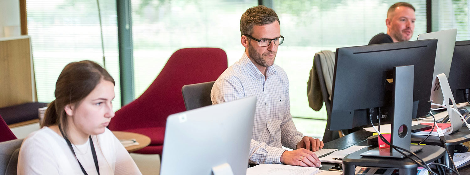 Techniker im Vertrieb bei der Arbeit am Bildschirm